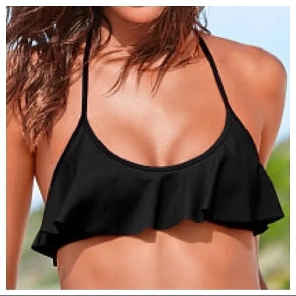 Victoria's Secret Black Flounce Bikini Top size L - Picture 3 of 9